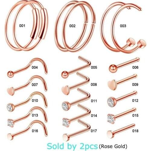 2pcs Nose Ring Piercing Studs 20G Stainless Steel with Zricon