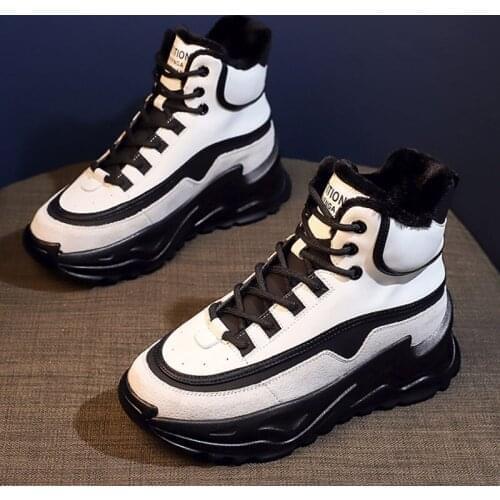 Moipheng High Top Sneakers Warm Winter Plush Women Shoes Graffiti Platform Sneakers White Lover Shoes Size 11 Zapatos De Mujer
