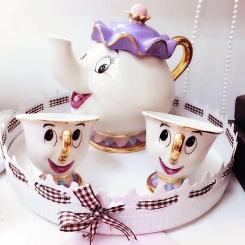 Cute Cartoon Beauty And The Beast Bone China Mug Tea Set Mrs Potts And Chips Teapot Coffee Cup Set Ceramic Cup Friend Gift