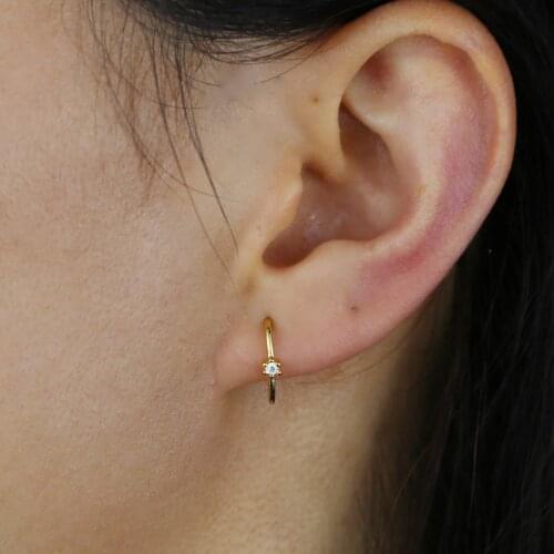 Mini flower ear cuff earring with cz horn earrings 925 sterling silver danity 5A cz front back double side simple hoop earring