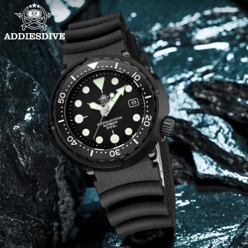 Addies Dive Black Tuna Mens Watch Calendar Display Luminous Hand Watch Ceramic bezel Sapphire Crystal NH35 Automatic Watches