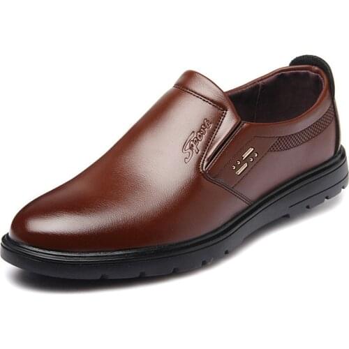 Soft Leather Four Seasons Mens Business Shoes Round Head Shallow Mouth Shoes Lazy Casual England Formal Work Men Flat Shoes86