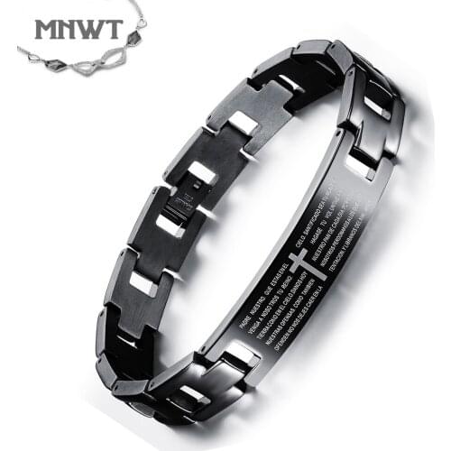 MNWT Corrosion Cross Stainless Steel Mens Bracelet Black Titanium Steel Mens Hide Buckle Bracelet Gift Pulseras Mujer