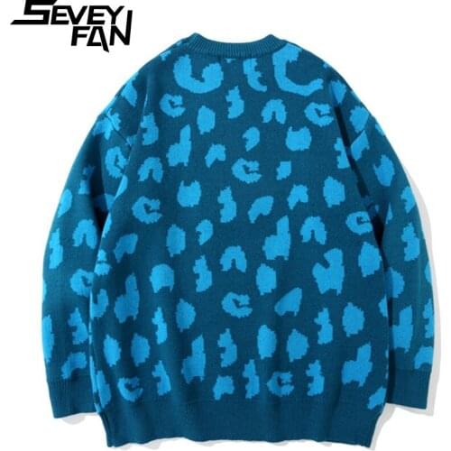 SEVEYFAN Mens Harajuku Cartoon Pig Embroidery Sweater BF O Neck Knitwear Hip Hop Pullover Sweaters for Couples