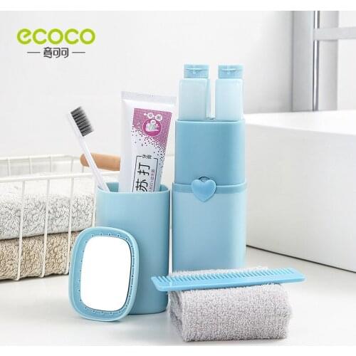 Ecoco Toiletry Set Travel Wash Cup Set Portable Wash Cup Travel Supplies with Gargle Cup Storage Compartment Makeup Mirror Comb