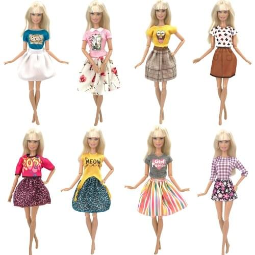 NK 1x Fashion Lovely Dress Mini Gown Flower Print Wedding Party Skirt Daily Clothes for Barbie Doll Accessories Girls Toy JJ