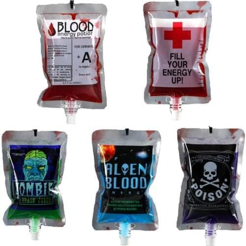 New Creative Reusable Drink Pouches Blood Type Positive Energy Drinks Bags Zombie Vampire Blood Drinks Bags Halloween Props
