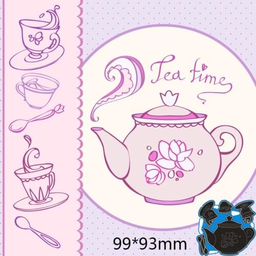 New Metal Cutting Dies Tea Time Cup With Teapot Stencils For DIY Scrapbooking Paper Cards Craft Making Craft Decoration 99*93m