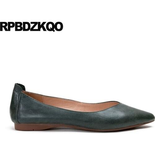 Famous Brand Shoes Chinese Cowhide Slip On Women Female Real Leather Pointed Toe Flats Genuine Green Ladies Size 34 Walking