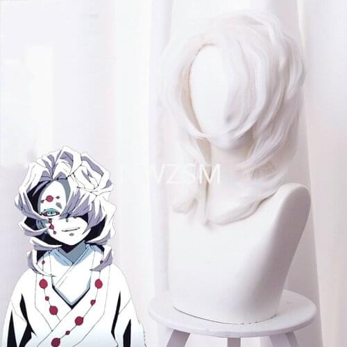 Anime Demon Slayer cosplay Rui Kimetsu Ayaki Rui Cosplay Wig Spider Silver Long Straight Synthetic Hair for Adult Halloween