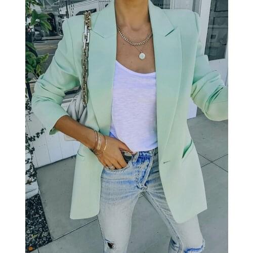 CINESSD Solid Single Breasted Women Blazer Coats Lapel Long Sleeves Suits Office Lady Green Button Pocket Casual Blazers Jackets