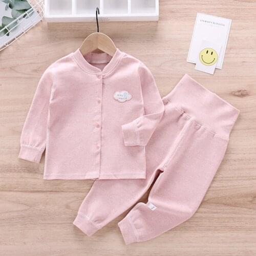 New Unisex Baby Clothes Sets Newborn Girls Boys Long Sleeve Pajamas Suits Spring Autumn Solid Cotton Sleepwear 2Pcs Suits
