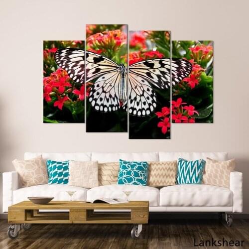 HD Prints Posters Modular Canvas Pictures 4 Pieces Butterfly Flowers Scenery Paintings Home Decor For Living Room Wall Art Frame