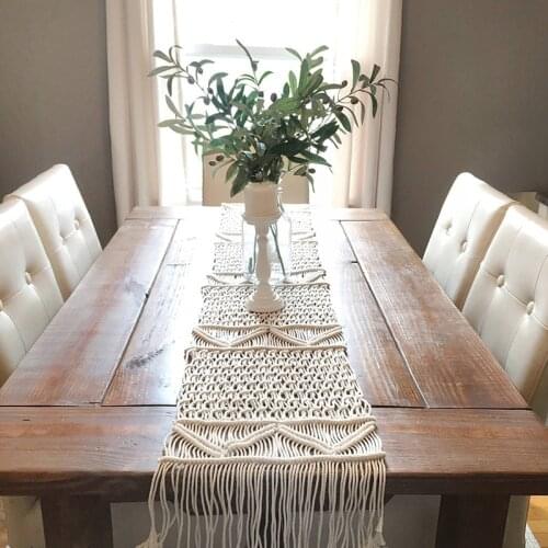 Woven Table Runner Macrame with Tassel Bohemian Handmade Table Bed Tapestry Hand-woven Wedding Party Home Decoration