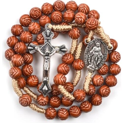 Hand-Woven Wraparound Plastic Rosary Beads Necklace With Catholic Alloy Jewelry Accessories