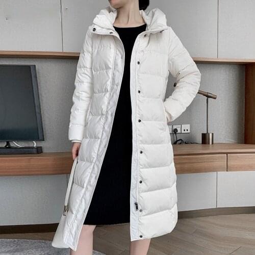 HXJJP Thickened Warm Oversized Long Down Jacket Women 2021 Winter New Fashion Loose Hoodie White Duck Down Coat