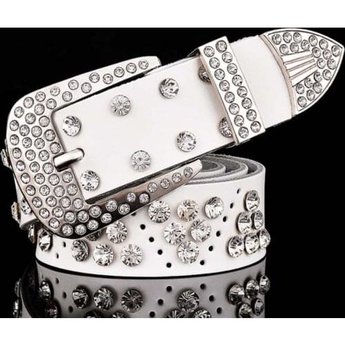 Western Cowgirl Cowboy Bling Rhinestones Belt Genuine Leather Strap Belts For Women Men Fashion Diamond Studded Belt Jeans Cinto