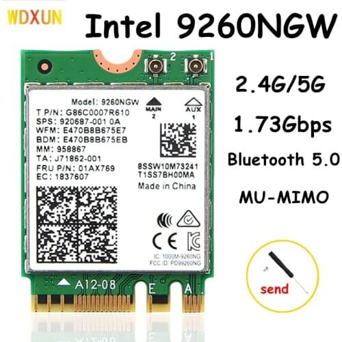 Intel 9260 wifi card 9260ngw 9260ac ngff m.2 1.73 gbps 802.11ac bluetooth 5.0 wlan network adapter dual frequency 2.4GHz 5GHz