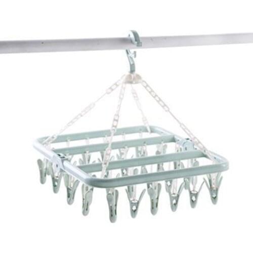 Foldable 32 Peg Windproof Clothes Hanger Dryer Washing Line Airer Clothes Socks T8DC