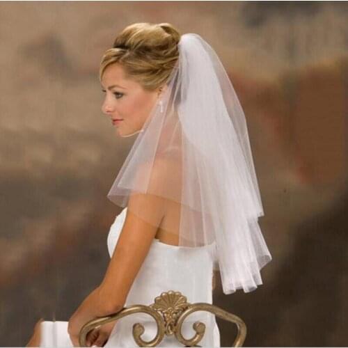 Ivory/White Tulle Silk Ribbon Bridal Accessories Bridal Veil with Comb 2022