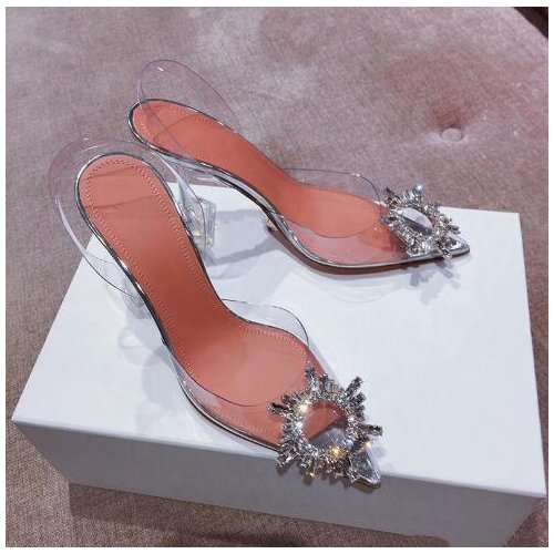 Transparent PVC Clear Rhinestone Women Pumps Slingbacks Crystal 9cm 7cm 3cm high heel Cup Heel Back Strap Shoes Sandalias Mujer