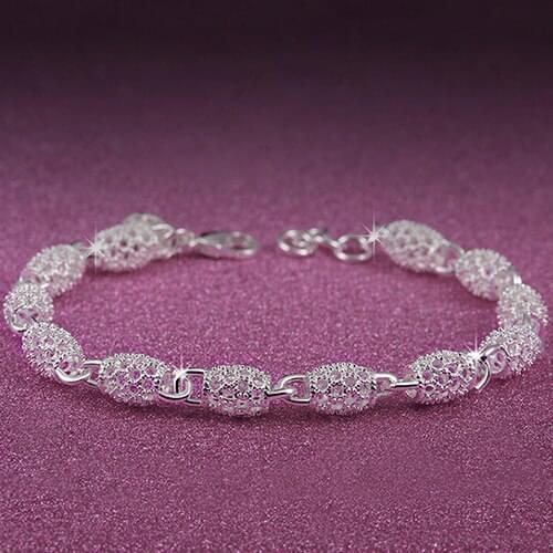 Womens Silver Hollow Chain Bracelet Charm Wrist Bangle Clasp Gift BE72