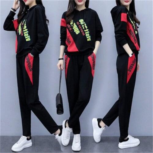 Womens sports suit spring new female was thin foreign style large size loose womens clothes sportswear tracksuit women