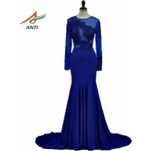 ANTI Sexy Mermaid Evening Dresses With Long Sleeves Floor-Length Vestido De Festa Longo Robe De Soiree Prom Dresses HQY0451