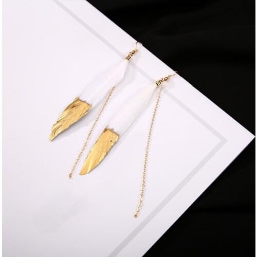 1Pair Unique Bohemian Long Chain Black Feather White Tassel For Women Girl Drop Earring Fashion Jewelry Valentines Gift