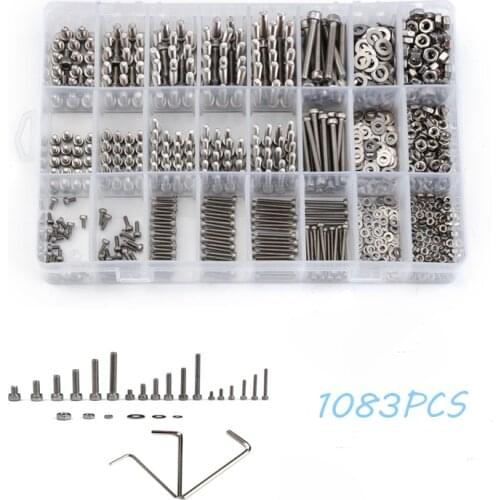 1080PCS M2/M3/M4 Stainless Steel Fastener Hardware Hexagon Socket Head Cap Screws Flat Washer with 3PCS Nuts Wrench Kit