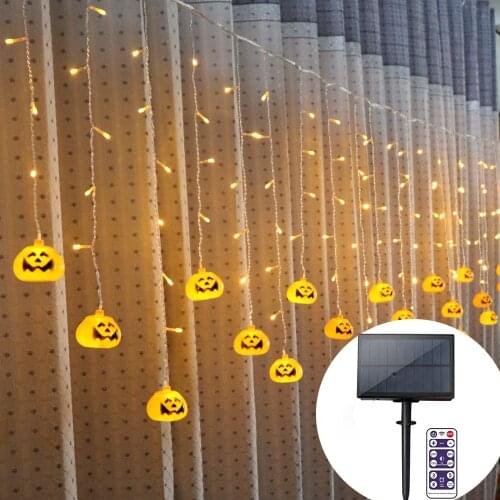 3.5M Solar Powered Halloween Pumpkin LED String Lights LED Pumpkin curtain Lights for Outdoor Patio Garden Gate Halloween Decor