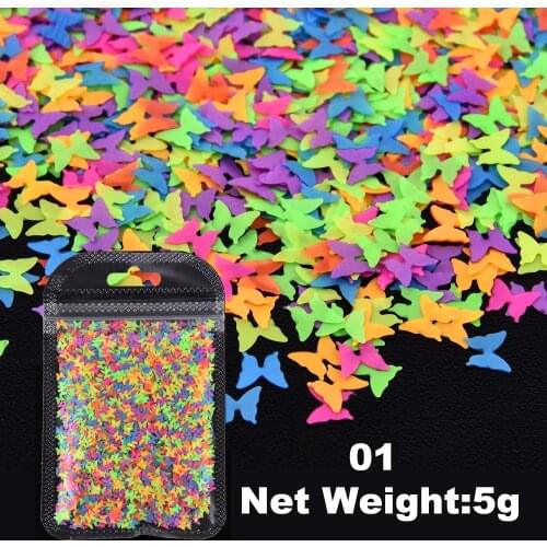 3D Neon Colorful Butterfly Heart Nails Glitter Sequins Flakes Nail Art Tips Nail Design Accessories Nail Art Decoration 5g/Pack