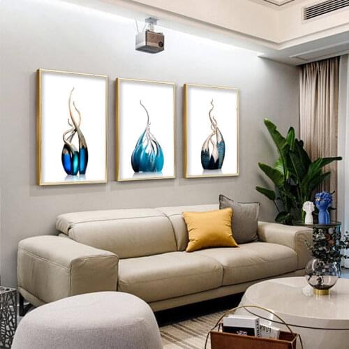 Abstract Crystal Stone Wall Art Canvas Painting Blue Geometric Decorative Pictures Cuadros Modern Minimalism Living Room Decor