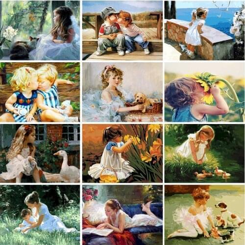 Gatyztory Frame Girl DIY Painting By Numbers Child Figure Drawing Canvas Acrylic Art Handpainted Gift Home Decor 60x75cm