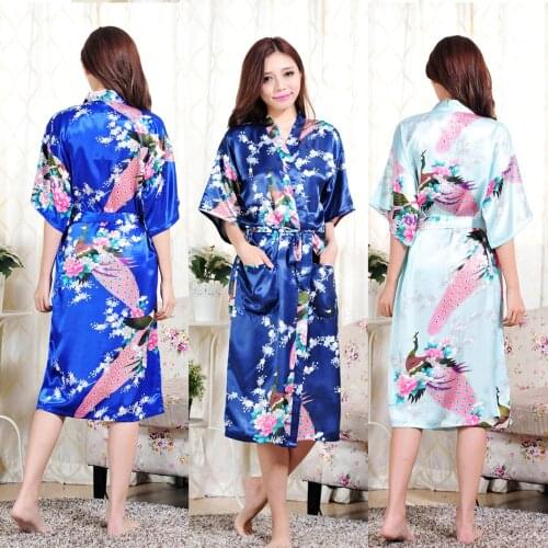 2019 Plus Size S-6XL Women Long Robe Print Flower Peacock Kimono Bathrobe Gown Bride Bridesmaid Wedding Robes Sexy Clothes Dress