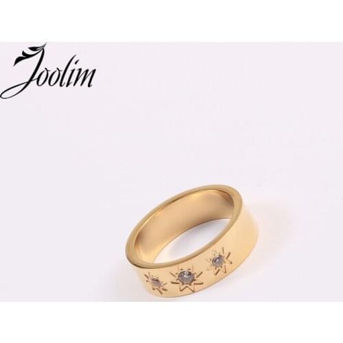 Joolim High End 18K Gold PVD Fashionable Smooth Six-pointed Star Rings for Women Stainless Steel Jewelry Wholesale