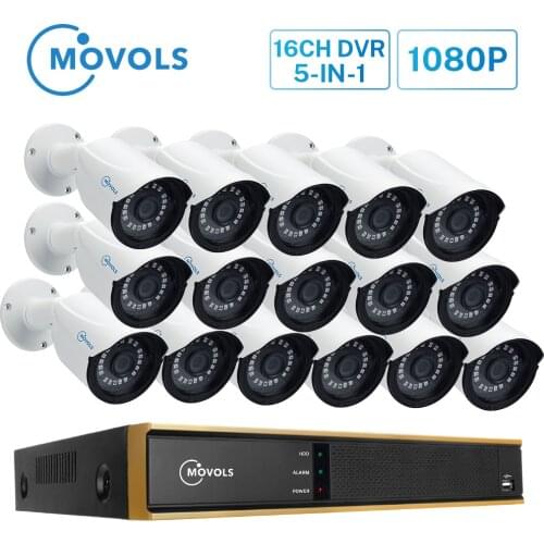 Movols 16CH Surveillance System 1080P 16PCS Outdoor Security Camera H.265 P2P CCTV DVR Kit Waterproof Video Surveillance Set