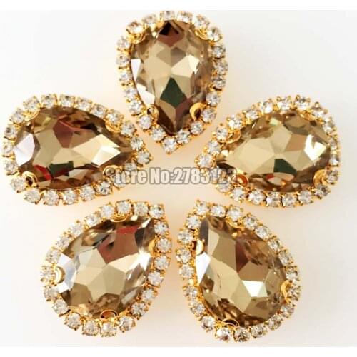Gold bottom faltback sew on stones,Light coffee high quality Glass Crystal rhinestones with four holes diy/Clothing accessories