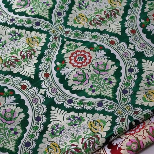 NCF627 Red/Green Mongolian Jacquard Brocade Fabric Jacquard Chinese Silky Polyester Fabrics For Jackets and Home Textiles