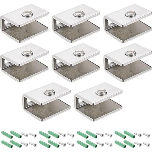 Uxcell Glass Shelf Brackets - Adjustable Stainless Steel Glass Clamp Clip Holder Rectangle for 7-11mm thickness , 8Pcs