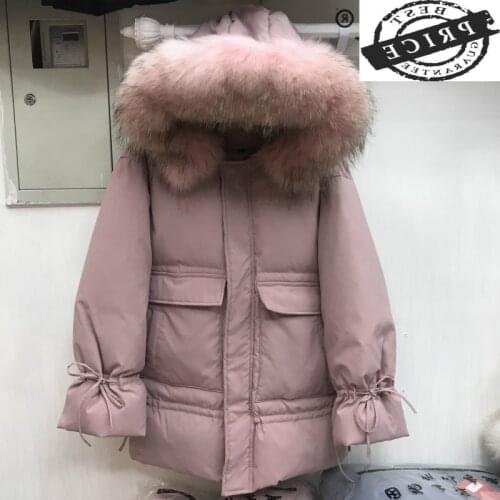 Down Fashion Womens Jacket Winter Large Fur Hooded Pink Duck Down Coat Female Korean Thick Warm Down Parka Hiver LW23aa