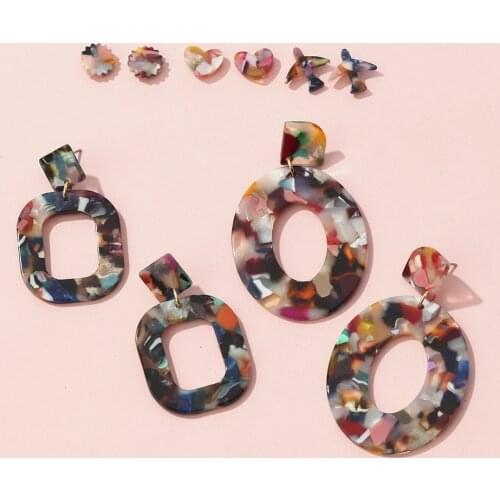 Pri Jin New Earrings Set Acrylic Ackle Fashion Exaggerated Jewelry Irregular Color Pendant Earrings Stud Earrings 5 Pairs Set