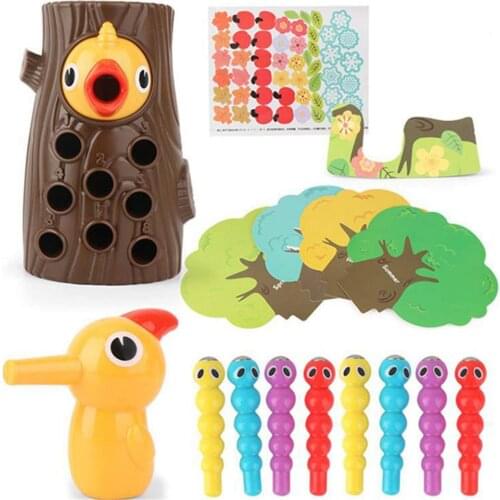 Montessori STEM Educational Toys For Children Wooden Toys Woodpecker Catching Bugs With Magnet Fishing Birthday Gift For Boys