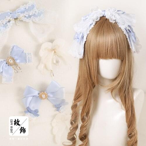 Original Handmade KC Hair Accessories Girl Angel Handle Lace light Blue Snow Yarn Headdress Small Fresh Hairpin Women