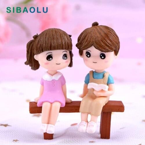 3pcs Couple Boy Girl Chair Lover figurine cartoon character fairy garden home miniature ornament desk decoration DIY accessory