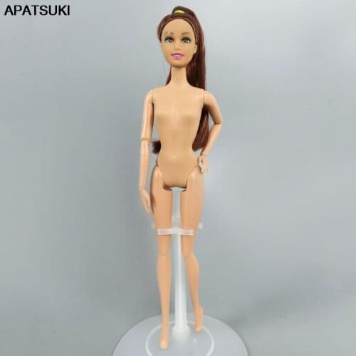 Movable 11 Jointed Nude Naked Doll Body for 11.5" BJD Doll Make Up Heads Long Brown Straight Hair Head for 1/6 Doll Accessories