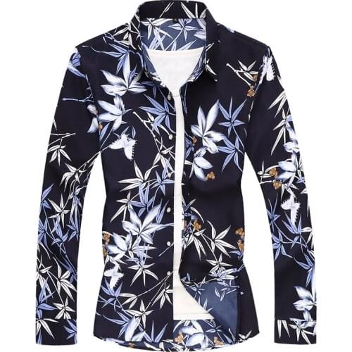 Plus Size 6XL7XL 5XL Full Sleeve Men Shirt 2020 New Trend Flower Elements Comfortable Youth Fashion Quality Brand Clothing Navy