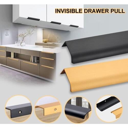 Drawer Handle Simple Edge-Sealing Wardrobe Shoe Cabinet Black Gold Wine Cabinet Drawer Handle TS2 Furniture Hardware