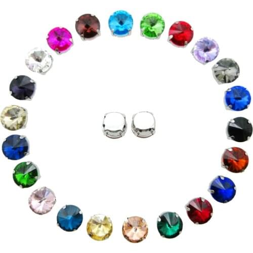 Silver claw settings 7 sizes glitter Rivoli round shape glass Crystal strass flatback sew on rhinestones shoes garment trim diy