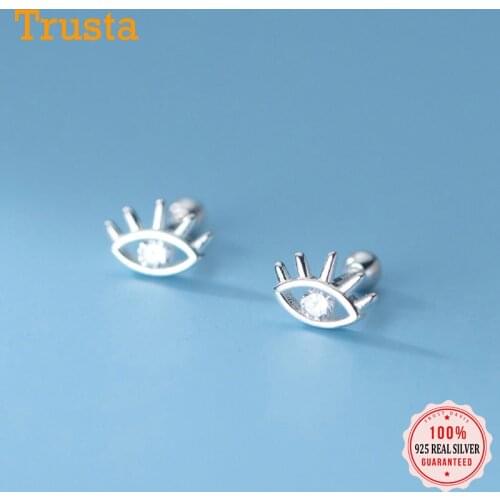 Trustdavis Real 925 Sterling Silver Fashion Sweet Eye Lashes CZ Screw Stud Earrings For Women Wedding Party Fine Jewelry DB1140